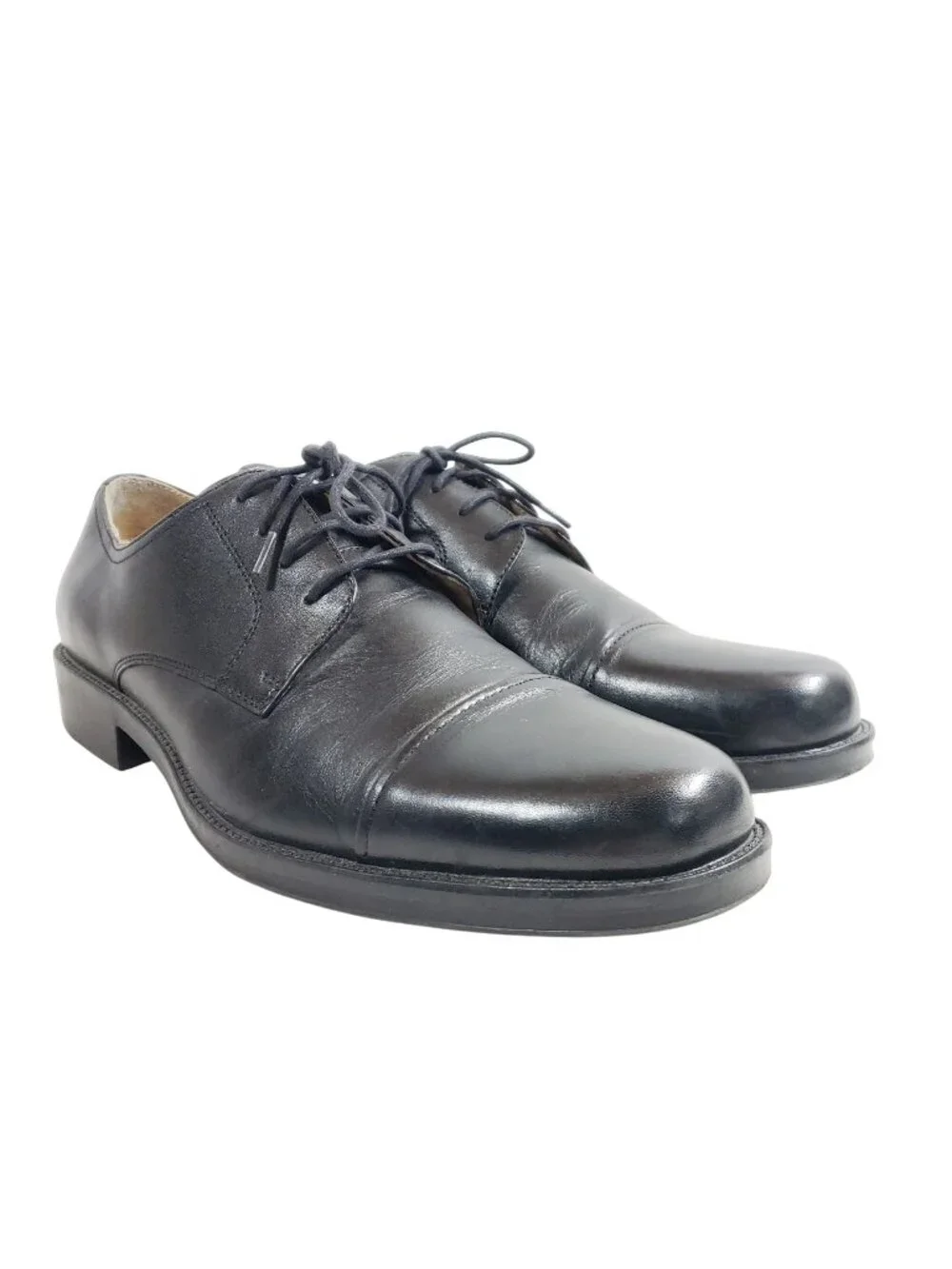 Chaps Mens Size 11.5 Black Leather Cap Toe Derby Shoes